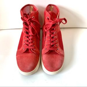 J SLIDES Red Suede & Mesh High Top Sneakers—SZ 8.5